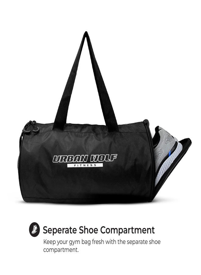 Urban Wolf 26L Gym Duffle Bag | Unisex Black | Separate Shoe Compartment | Quick Access Pocket | Durable Polyester | Multi-Functional Sports & Travel Bag | Dimensions 49x23x23 cm - Image 3